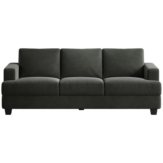 89 inch Corduroy Sofa Couch, 3 Seater Sofa With Square Arms For Living Room